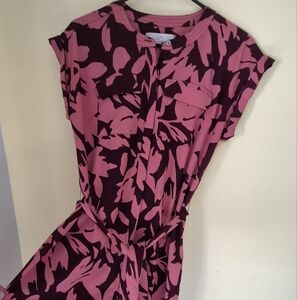 LOFT Brown & Dark Pink Petite Dress